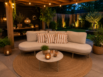 Loungeset Barcelona – Halfronde loungeset 250 cm met salontafel betonlook