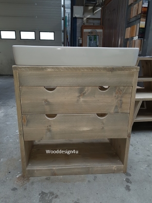 Standing washbasin furniture made of scaffolding wood