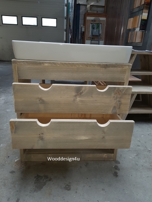 Standing washbasin furniture made of scaffolding wood