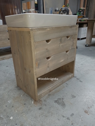 Standing washbasin furniture made of scaffolding wood