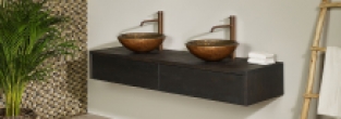 Washbasin furniture, glass and oak.