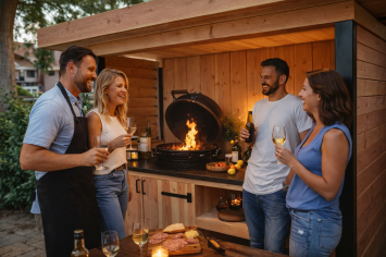 Outdoor kitchen canopy with kitchen