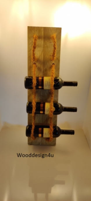 Scrap wood wine shelf, rope