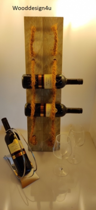 Scrap wood wine shelf, rope