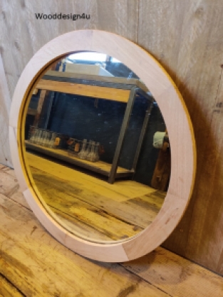 Round mirror oak wood